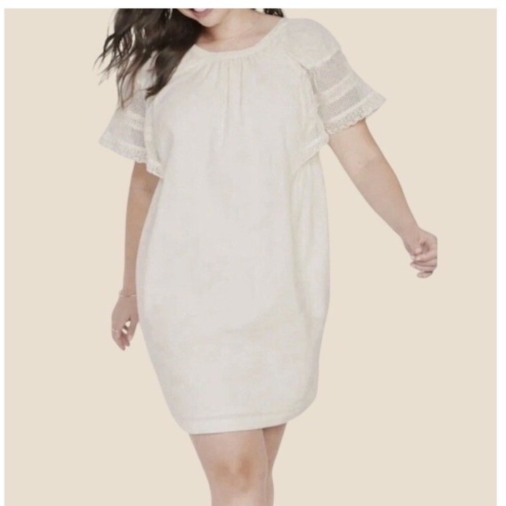 Old Navy Cotton Crochet Lace Sleeve Shift Dress Women 2X Cream Boho Peasant 1166